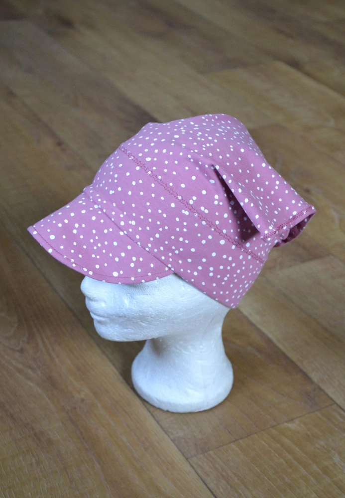 Dětský šátek s kšiltem "Puntíky na starorůžové" vel. 50-52/3cm