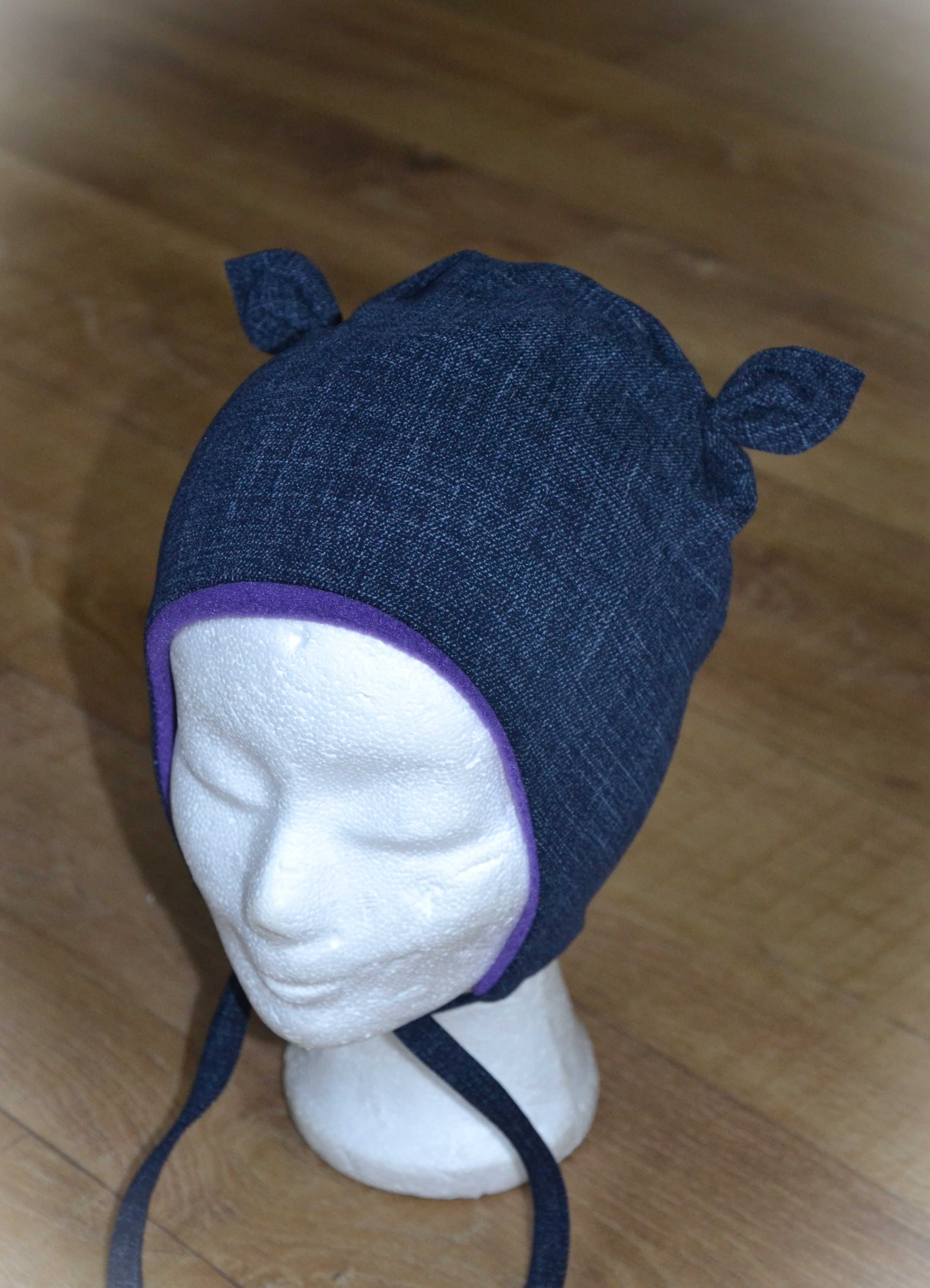 Jeans + fialový fleece vel. 49-52/3cm