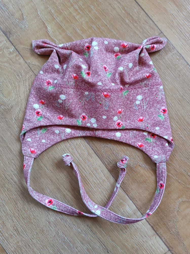 Čepice na zavazování s oušky "Makové pohlazení" vel. 39-43cm