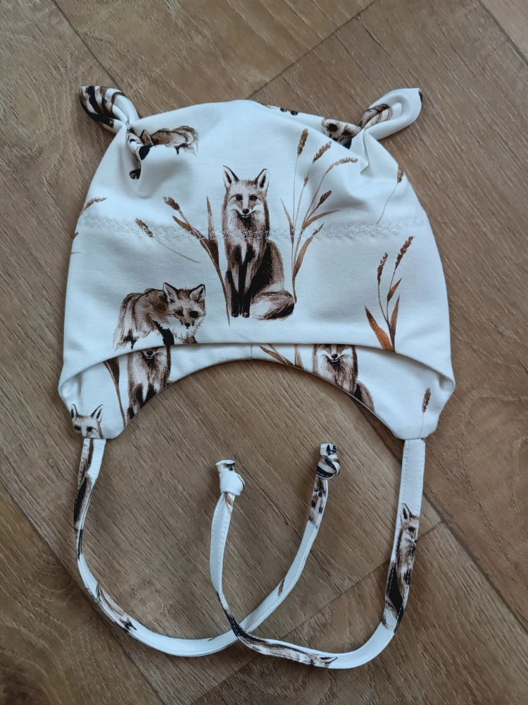 Čepice na zavazování s oušky "Lišky" vel. 39-43cm