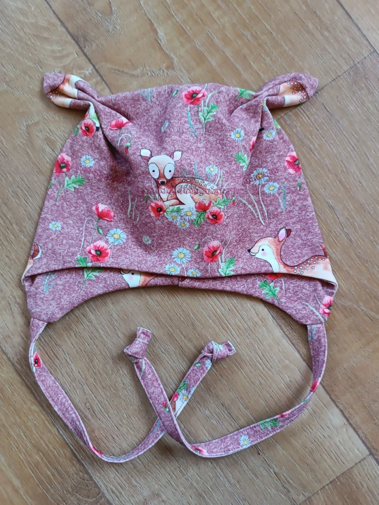 Čepice na zavazování s oušky "Koloušek mezi máky" vel. 43-47cm