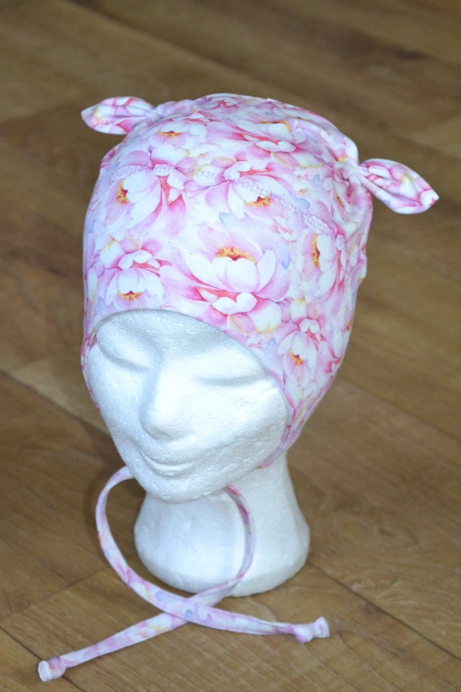 Čepice na zavazování s oušky "Magnolie" vel. 47-51cm