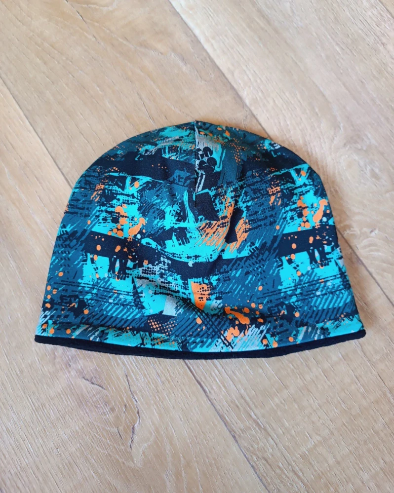 Zimní kulatá čepice "Abstrakt petrolejový" + černý fleece, vel. 53-55cm