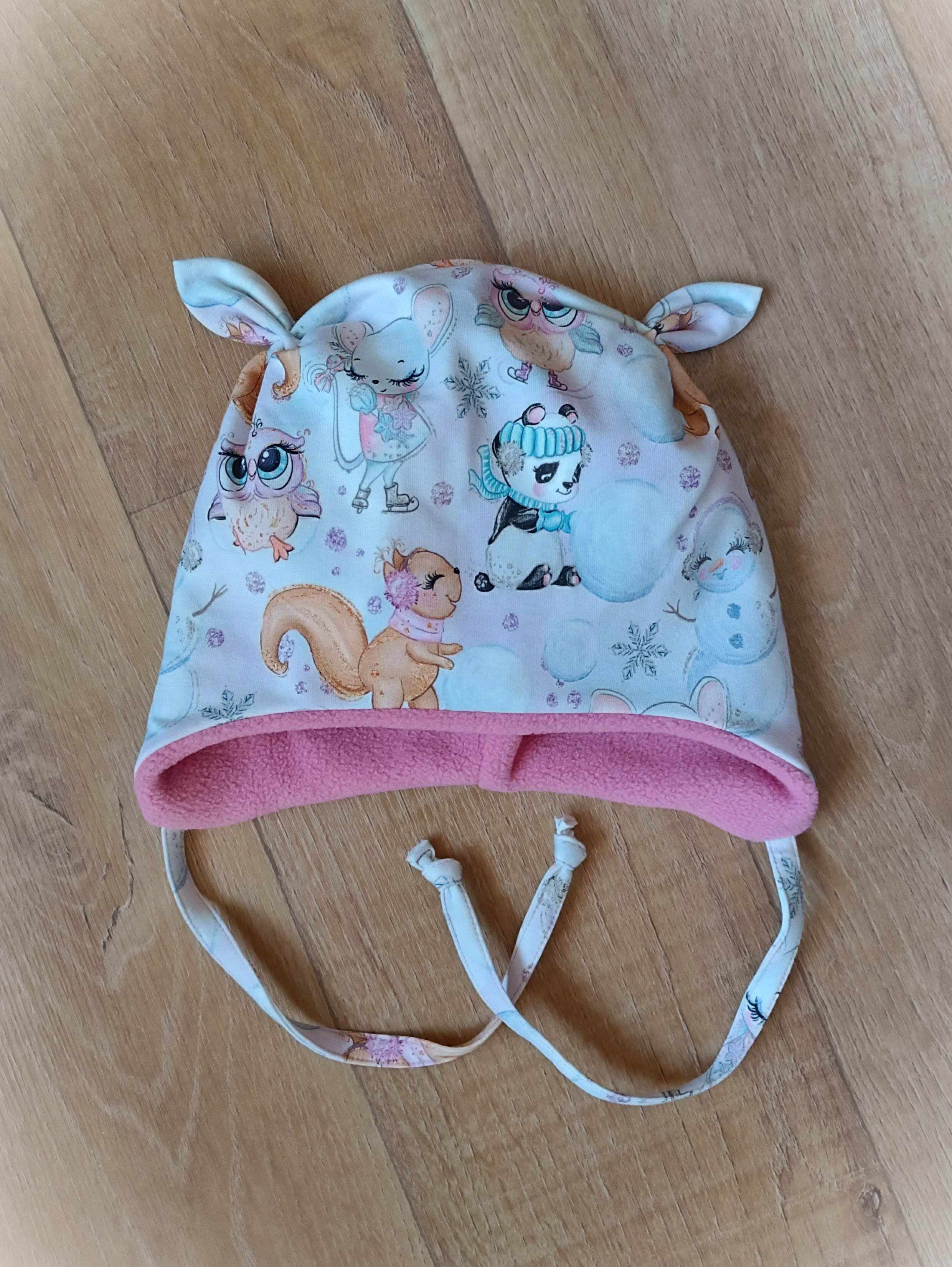 Zimní čepice s oušky na zavazování vel. 49-52/3cm