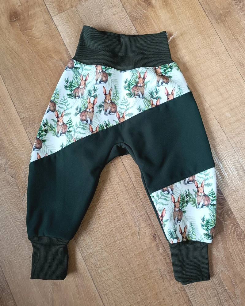 Rostoucí softshellové kalhoty "Králíček v kapradí" + Khaki softshell
