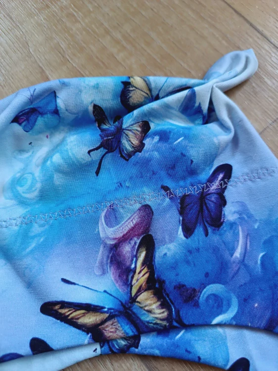 Čepice na zavazování s oušky "Motýlí sen" vel. 43-47cm