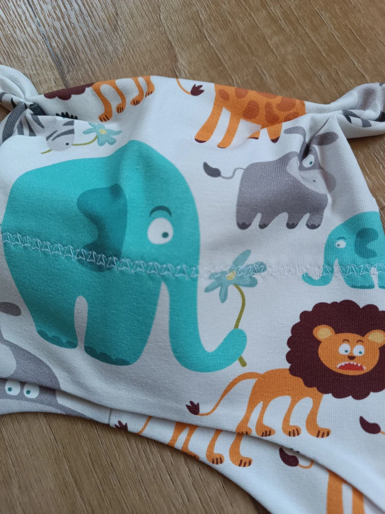Čepice na zavazování s oušky "Malovaná ZOO" vel. 43-47cm