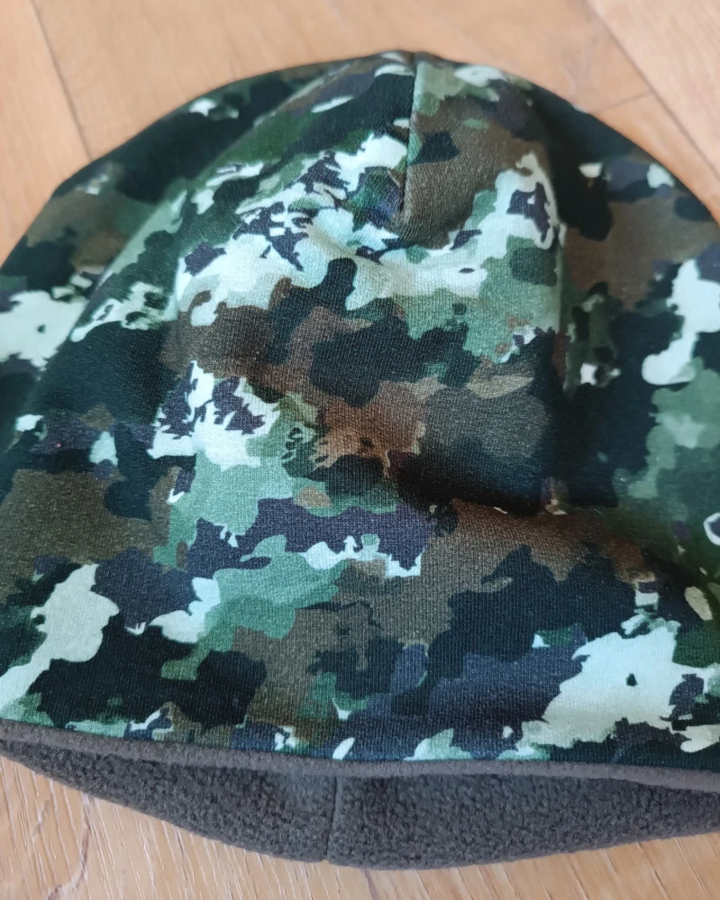 Zimní kulatá čepice "Maskáčový vzor" + khaki fleece, vel. 53-55cm