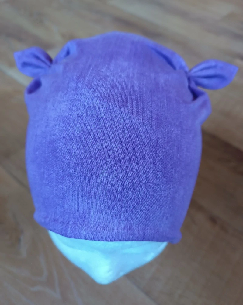 Zimní tvarovaná čepice s oušky "Levandulový jeans + šedý fleece"