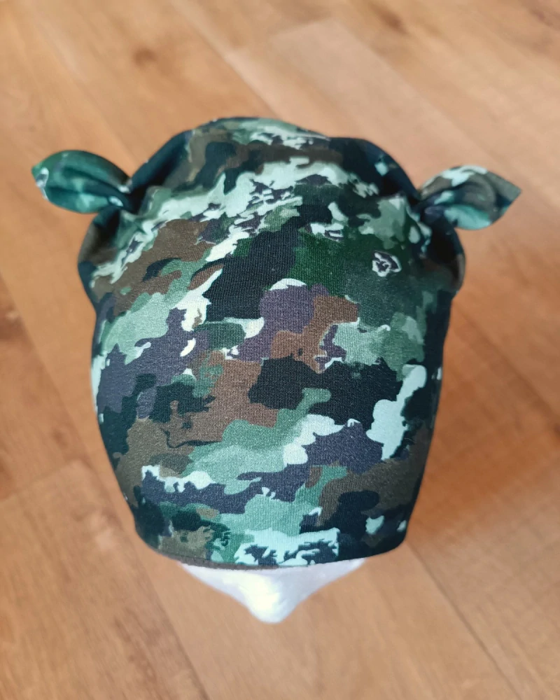 Zimní tvarovaná čepice s oušky "Maskáč + khaki fleece"