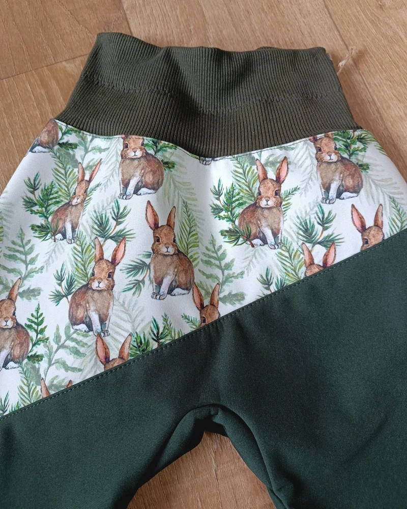 Rostoucí softshellové kalhoty "Králíček v kapradí" + Khaki softshell