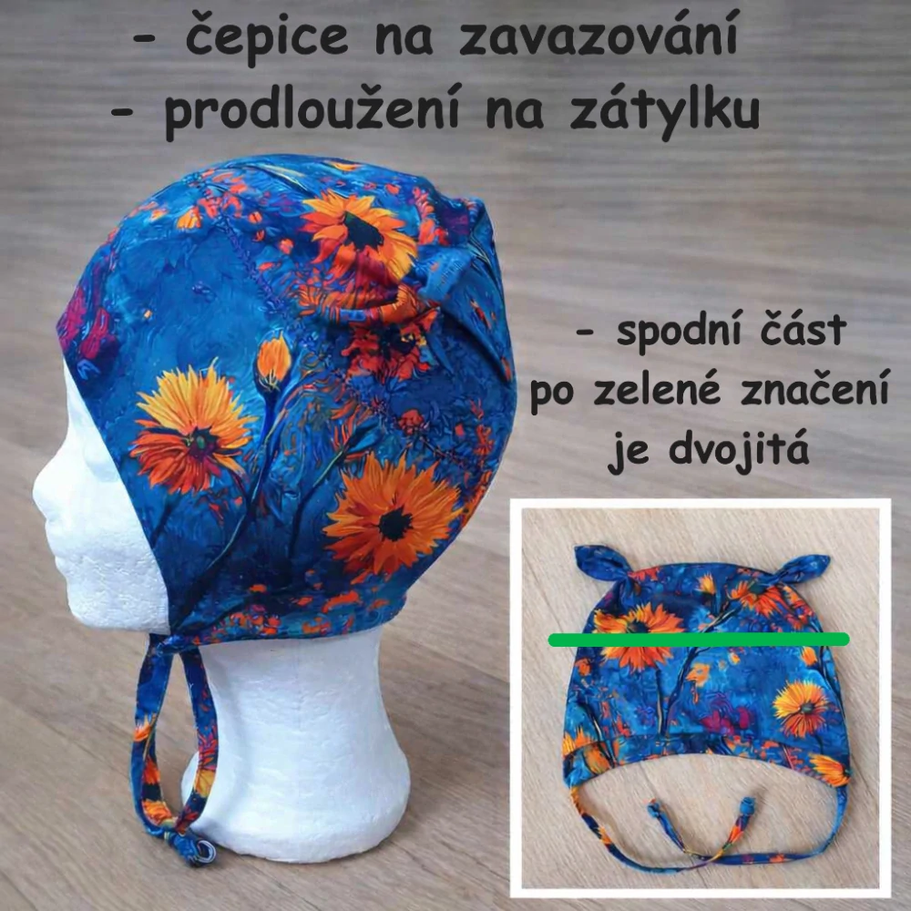 Čepice na zavazování s oušky "Hasiči" vel. 43-47cm