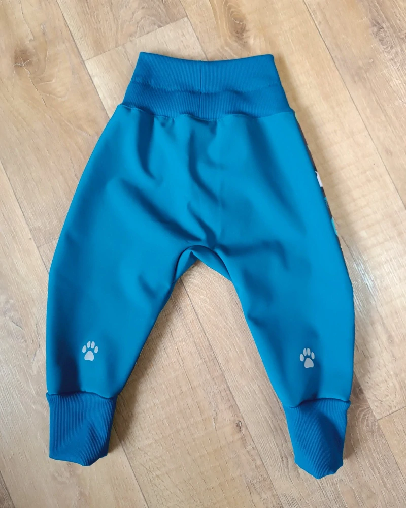 Rostoucí softshellové kalhoty  "Zvířecí parta" + petrolejový softshell