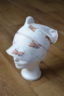 Dětský šátek s kšiltem "Letadla na béžové" vel. 50-52/3cm