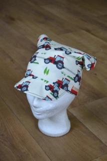 Dětský šátek s kšiltem "Traktory" vel. 50-52/3cm