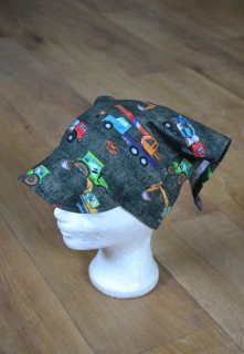 Dětský šátek s kšiltem "Stavební stroje" vel. 50-52/3cm
