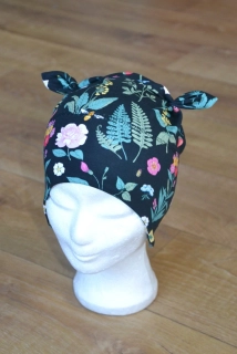 Čepice tvarovaná s oušky "Noční botanika" vel. 47-51cm
