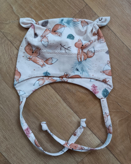 Čepice na zavazování s oušky "Lištičky" vel. 39-43cm