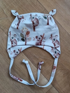 Čepice na zavazování s oušky "Koaly na větvi" vel. 39-43cm