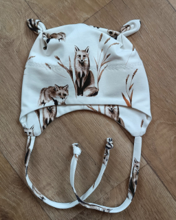 Čepice na zavazování s oušky "Lišky" vel. 39-43cm