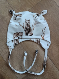 Čepice na zavazování s oušky "Lišky" vel. 39-43cm