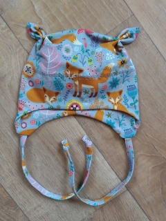 Čepice na zavazování s oušky "Liščí louka" vel. 39-43cm