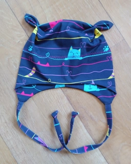 Čepice na zavazování s oušky "Kočičí linka" vel. 43-47cm