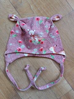Čepice na zavazování s oušky "Koloušek mezi máky" vel. 43-47cm