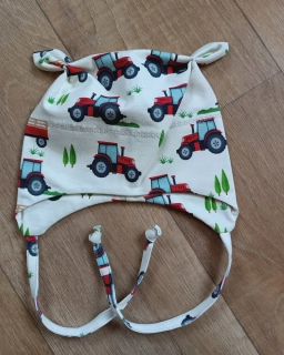 Čepice na zavazování s oušky "Traktoři" vel. 43-47cm