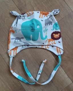 Čepice na zavazování s oušky "Malovaná ZOO" vel. 43-47cm