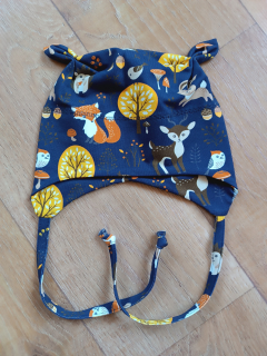 Čepice na zavazování s oušky "Malovaný les" vel. 43-47cm