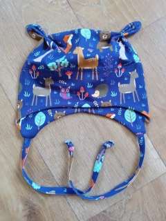 Čepice na zavazování s oušky "Lesní zvířátka" vel. 43-47cm