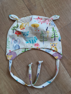 Čepice na zavazování s oušky "Lesní pohádka" vel. 43-47cm