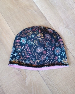 Zimní kulatá čepice "Podzimní kvítí" + pudrový fleece, vel. 53-55cm