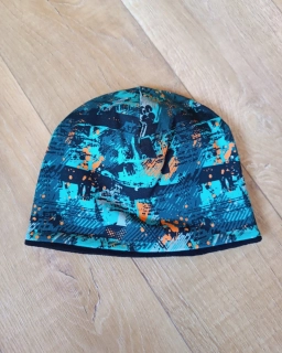 Zimní kulatá čepice "Abstrakt petrolejový" + černý fleece, vel. 53-55cm