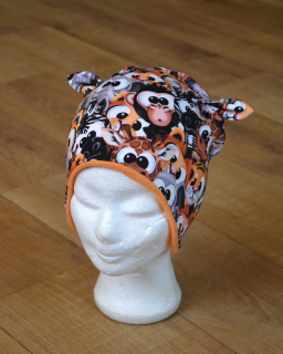 Zimní tvarovaná čepice s oušky "Vykulenci + oranžový fleece"