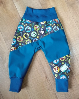 Rostoucí softshellové kalhoty  "Zvířecí parta" + petrolejový softshell